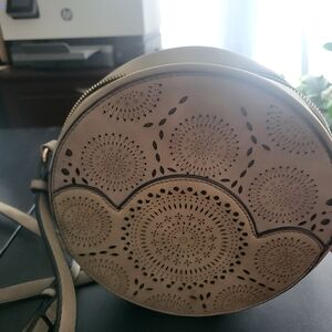 Unmarked Suede-Like Grey Round  Purse With Adjustable Shoulder Strap Excellent